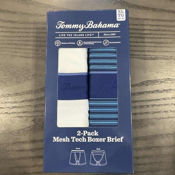 2 Pack Tommy Bahama Mesh Tech Boxer Briefs Underwear $58 Navy Stripes & White - Picture 11 of 16